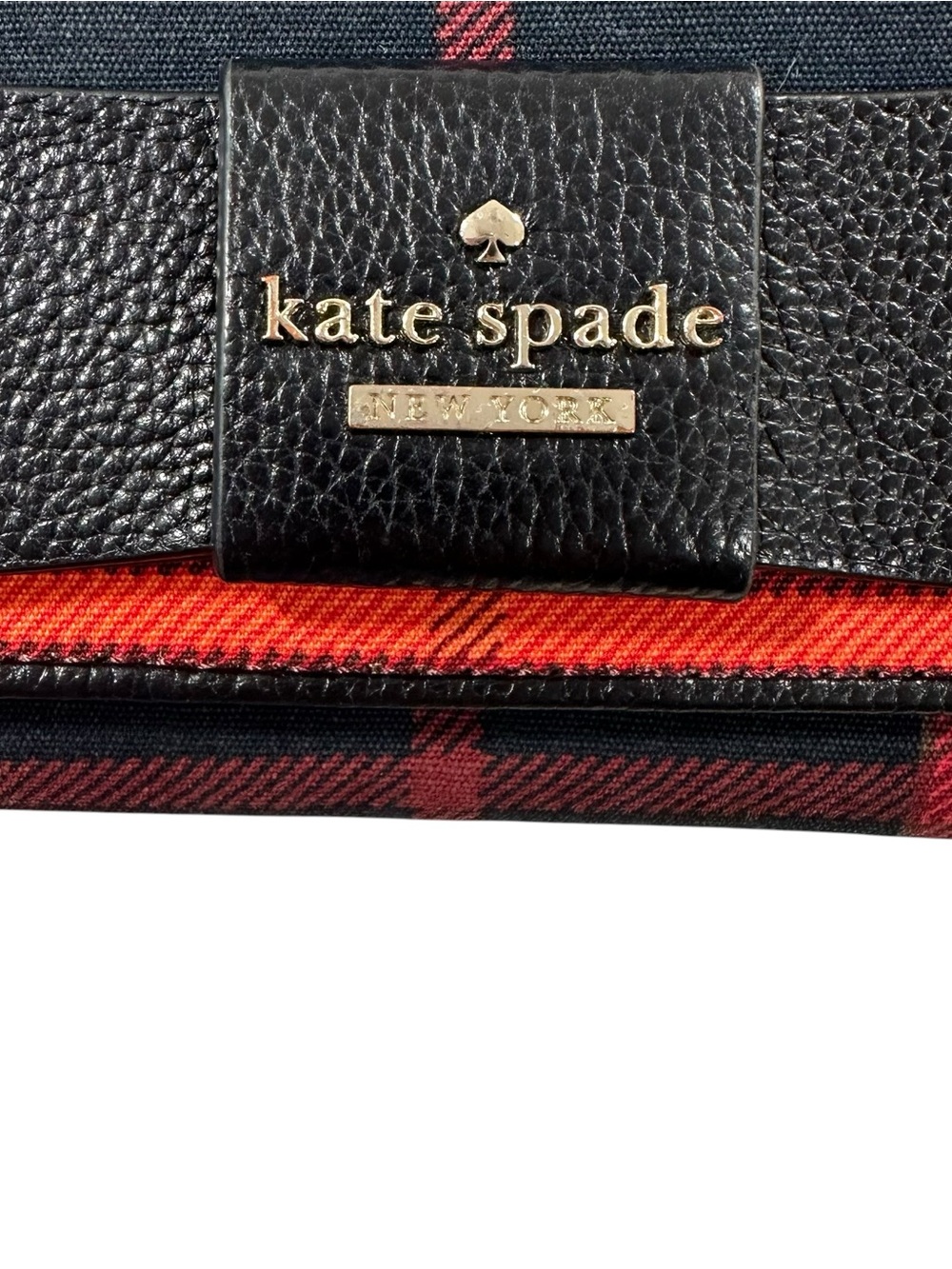 Kate Spade Red Plaid Canvas & Black Leather Bow Flap Clutch Mini Bag on Chain - Picture 14 of 14